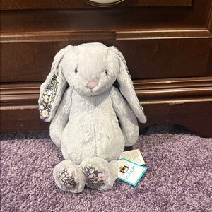 Jellycat Soft Gray Bunny with Floral Ears
